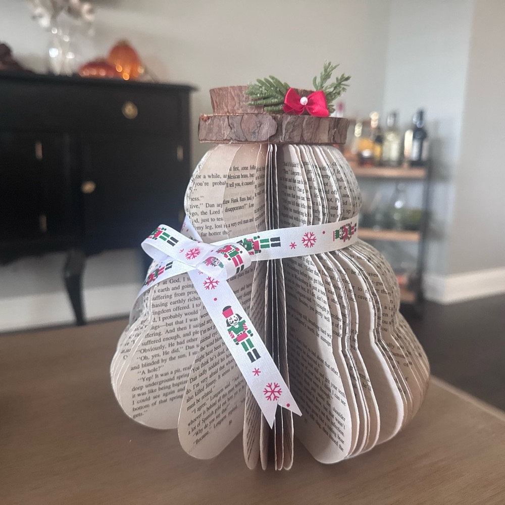Festive Holiday Book Tree with Ribbon